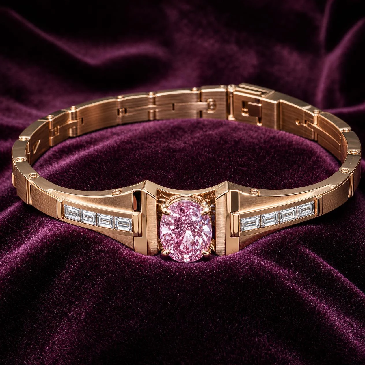 Polo del Sud, 1.88 ct tw oval lab grown diamond men’s bracelet in rose gold (front view)