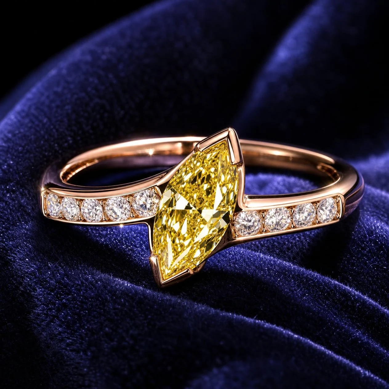Dolce Sottile, 2.55 ct tw marquise lab grown diamond ring in rose gold (front view)