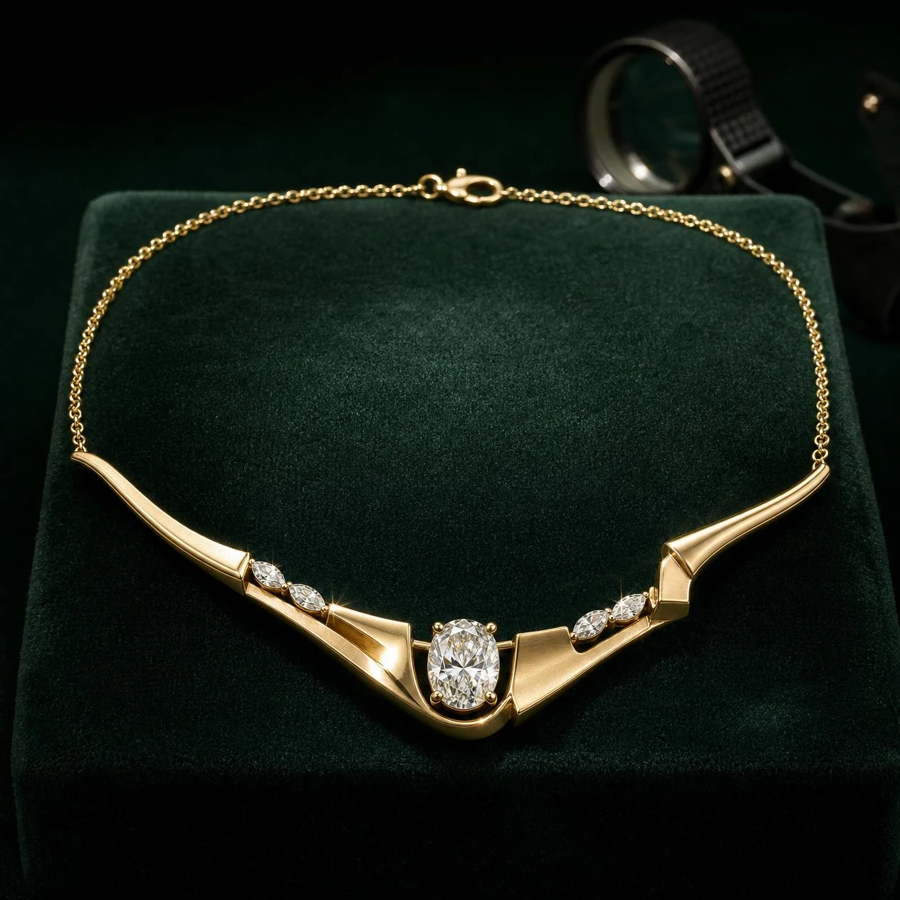 Cascata Secrète, 2.28 ct tw oval lab grown diamond necklace in 18K yellow gold (front view)