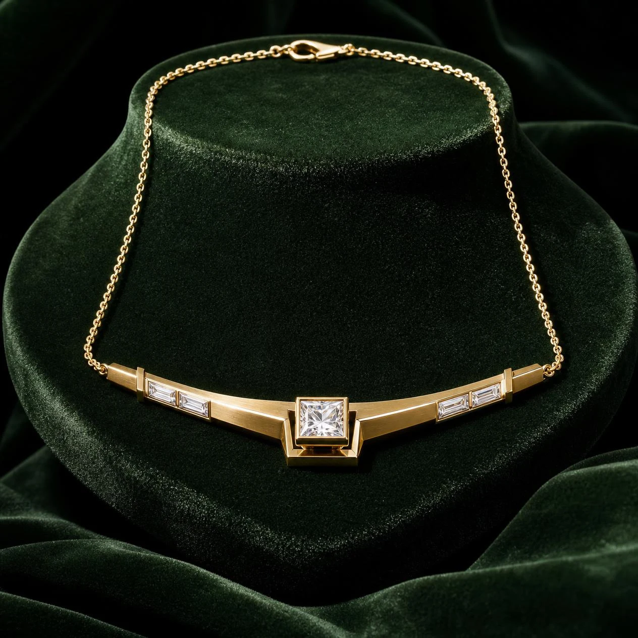 Falco di Genova, 2.62 ct tw princess lab grown diamond men’s necklace in 18K yellow gold (front view)