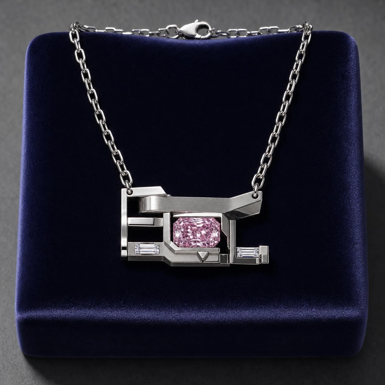 Corsaro Eterno, 1.58 ct tw radiant lab grown diamond men’s necklace in 18K white gold (front view)