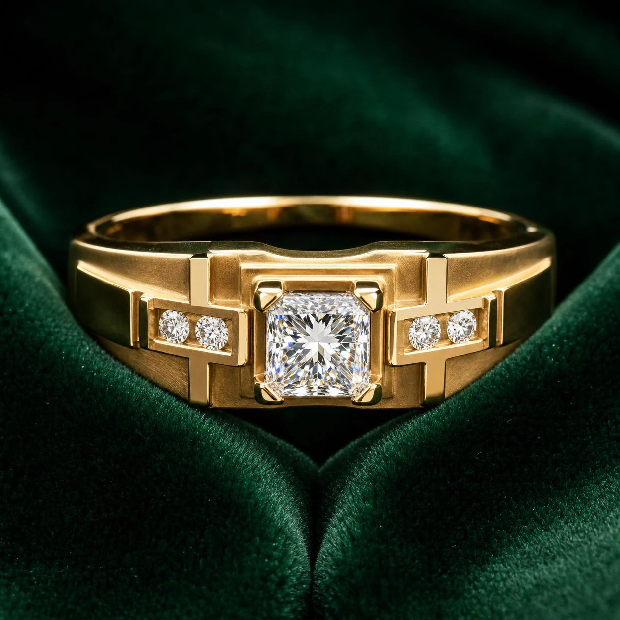 Esploratore di Marmo, 1.47 ct tw princess lab grown diamond men’s ring in 18K yellow gold (front view)