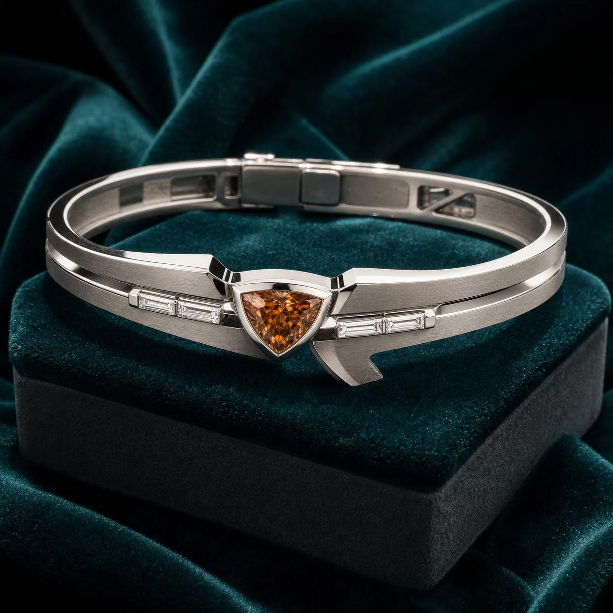 Vulcano Eterno, 2.1 ct tw trillion lab grown diamond men’s bracelet in 18K white gold (front view)