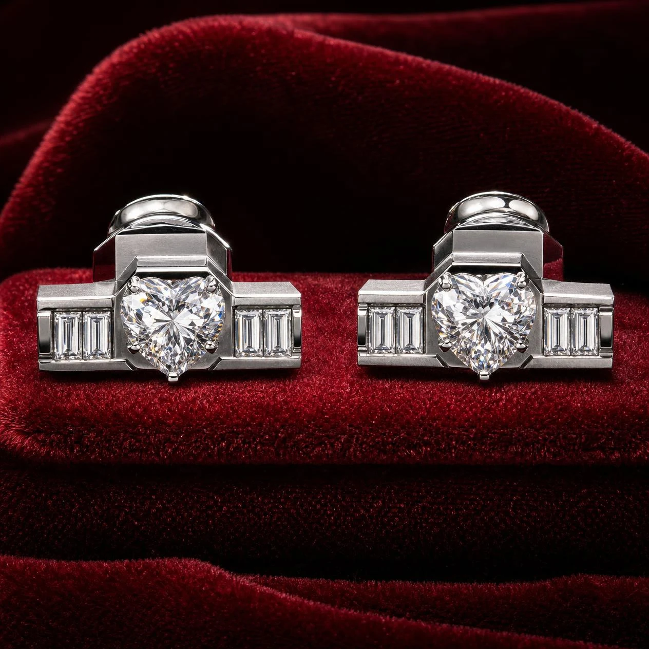 Legionario Tenace, 5.32 ct tw heart lab grown diamond men’s earrings in 18K white gold (front view)