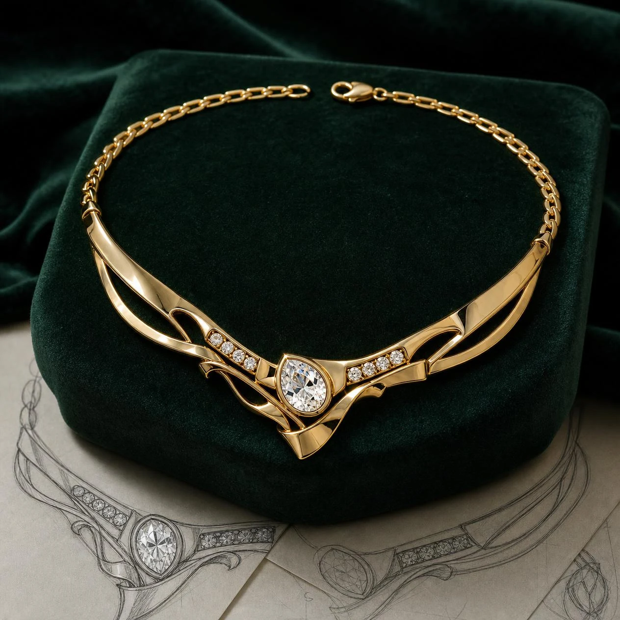 Dalia Infinita, 1.56 ct tw pear lab grown diamond necklace in 18K yellow gold (front view)