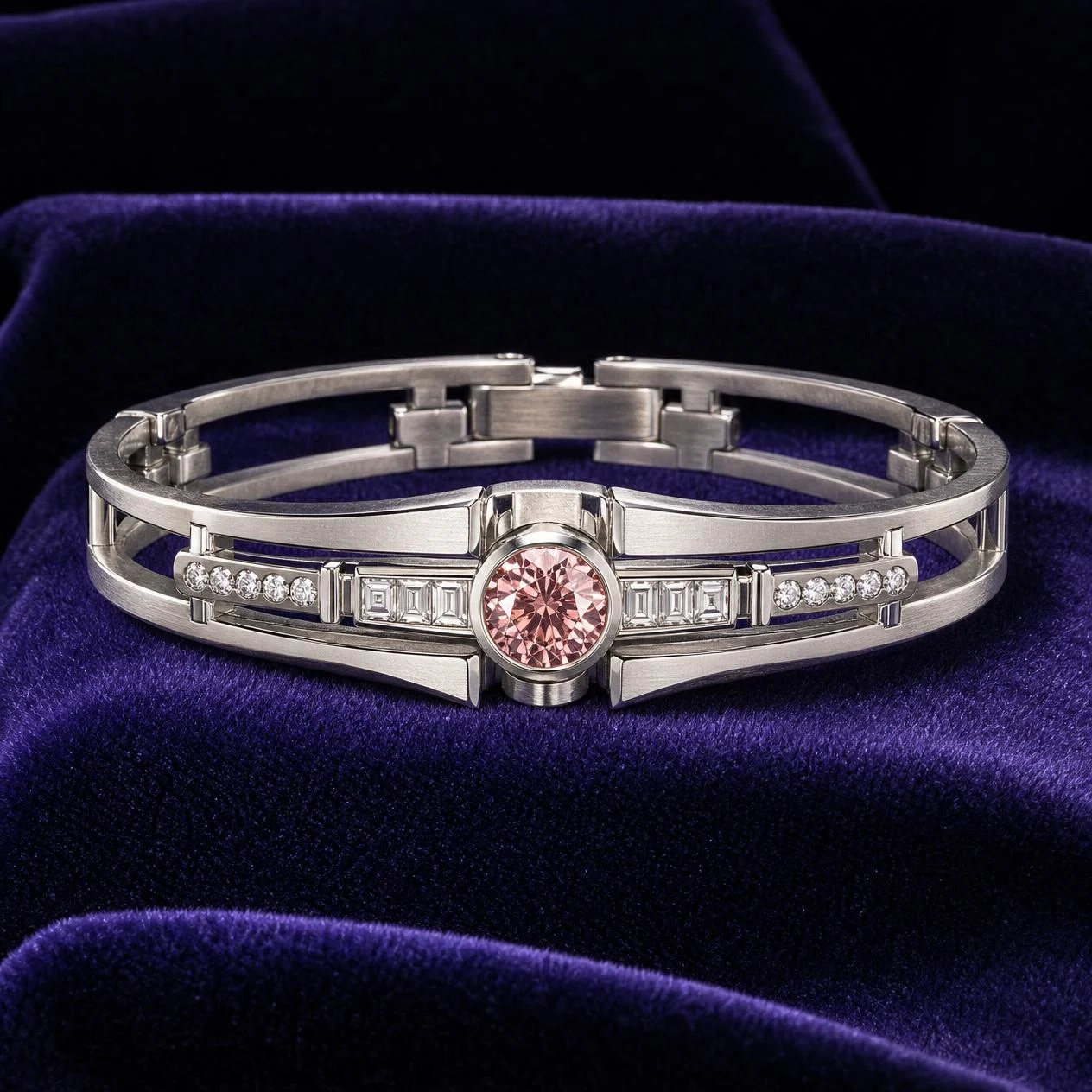 Lavanda Royale, 1.96 ct tw round lab grown diamond bracelet in 18K white gold (front view)