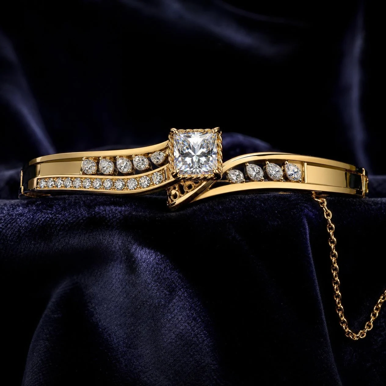 Clair Lumineuse, 2.76 ct tw princess lab grown diamond bracelet in 18K yellow gold (front view)