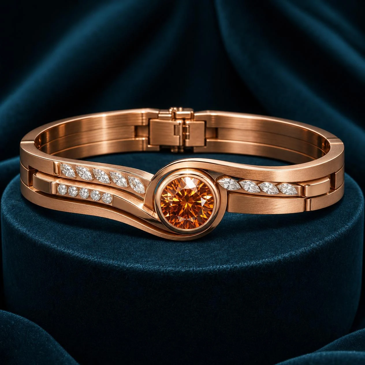 Collina del Mare, 3.49 ct tw round lab grown diamond bracelet in rose gold (front view)