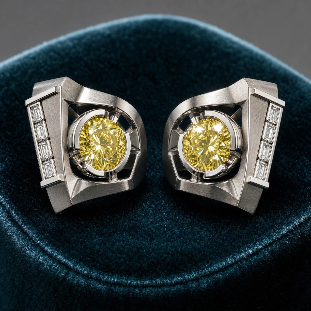 Stendardo Tenace, 3.4 ct tw round lab grown diamond men’s earrings in 18K white gold (front view)