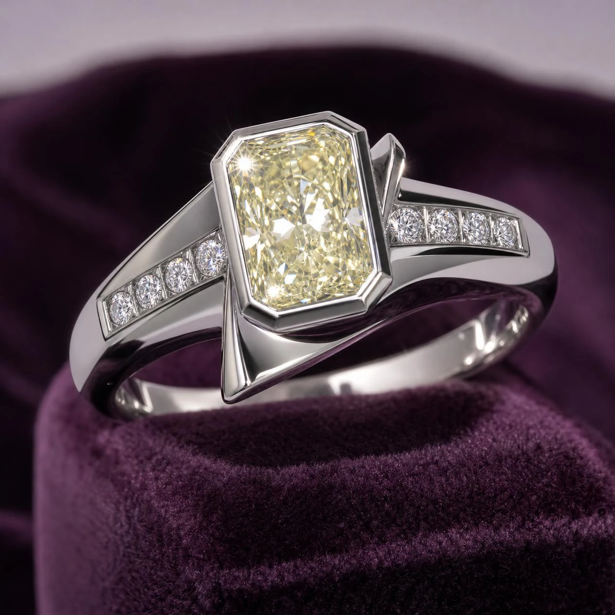 Fiamma Preziosa, 1.78 ct tw radiant lab grown diamond ring in 18K white gold (front view)