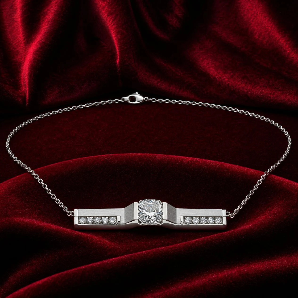 Guardiano di Firenze, 2.48 ct tw cushion lab grown diamond men’s necklace in 18K white gold (front view)
