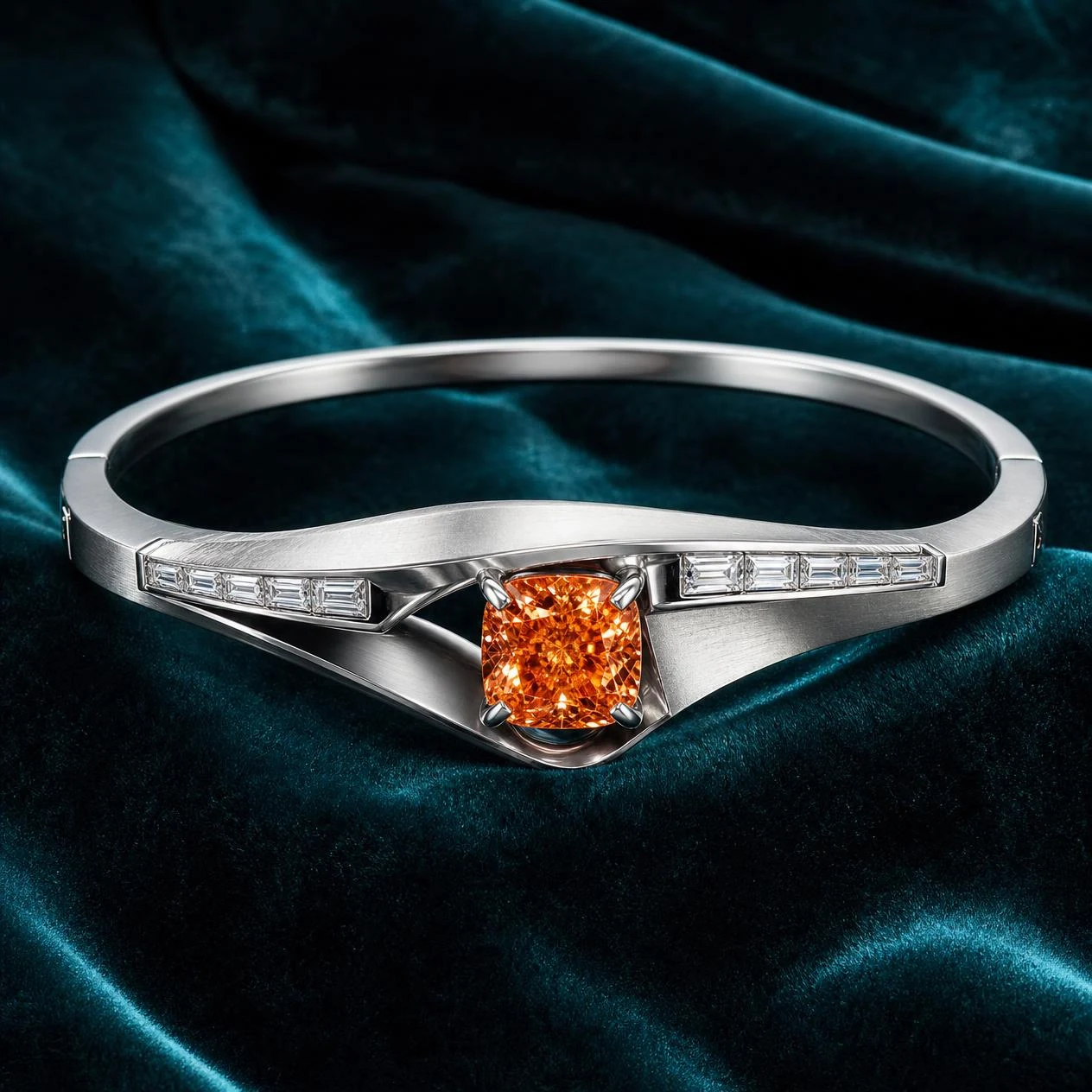 Orchidea Danzante, 2.32 ct tw cushion lab grown diamond bracelet in 18K white gold (front view)