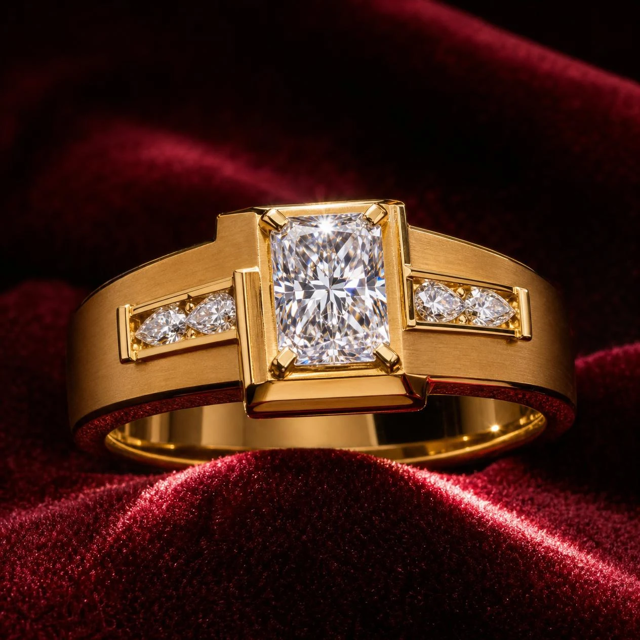 Patrizio Fermo, 2.12 ct tw radiant lab grown diamond men’s ring in 18K yellow gold (front view)