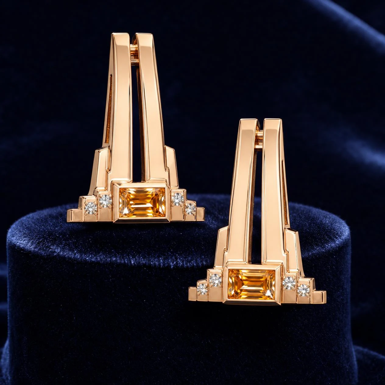 Selva Delicata, 2.9 ct tw baguette lab grown diamond earrings in rose gold (front view)