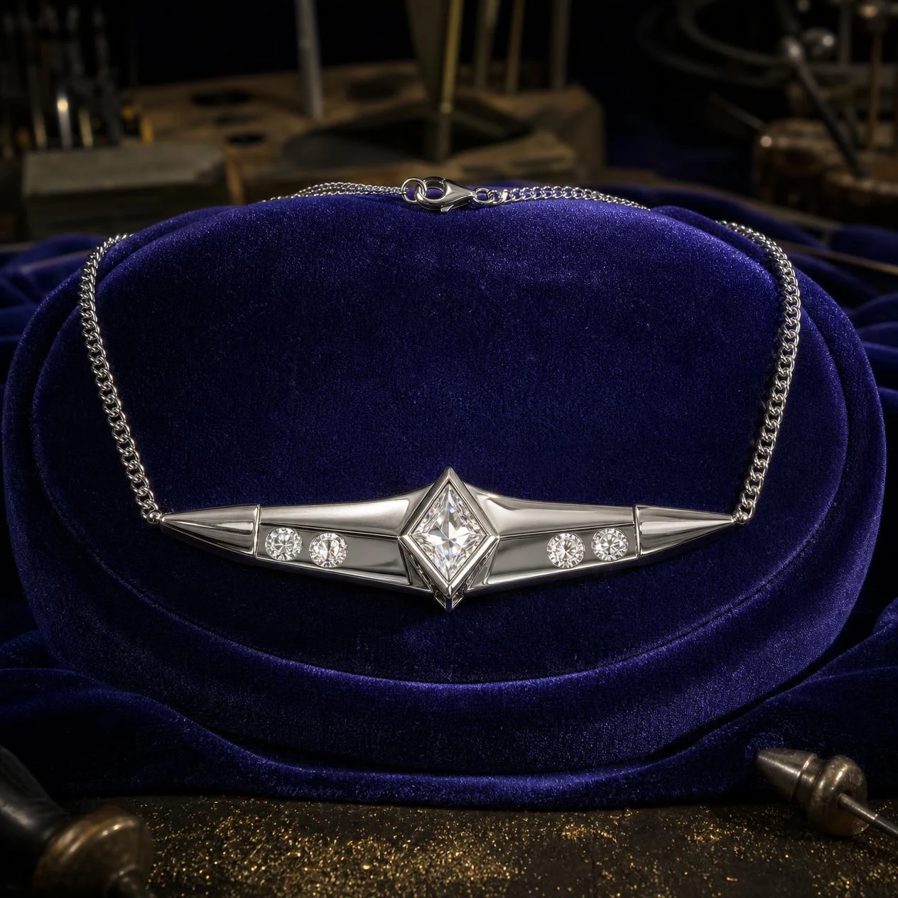 Iris d'Estate, 1.82 ct tw kite lab grown diamond necklace in 18K white gold (front view)