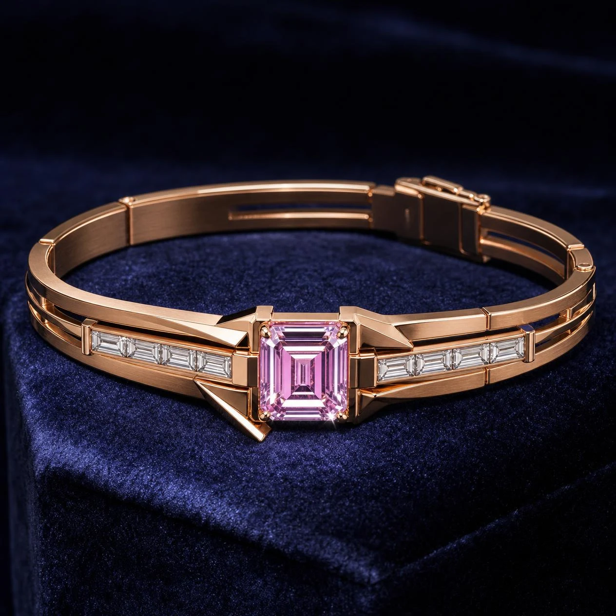 Condottiero d'Acciaio, 1.88 ct tw emerald lab grown diamond men’s bracelet in rose gold (front view)