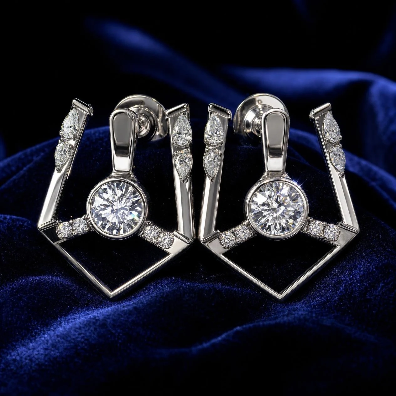 Titano Reale, 3.32 ct tw round lab grown diamond men’s earrings in 18K white gold (front view)