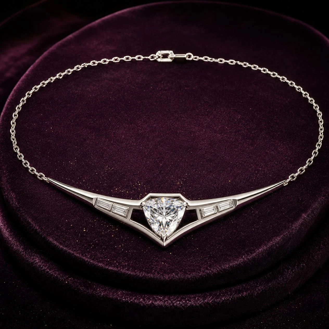 Senatore di Firenze, 2.28 ct tw trillion lab grown diamond men’s necklace in 18K white gold (front view)