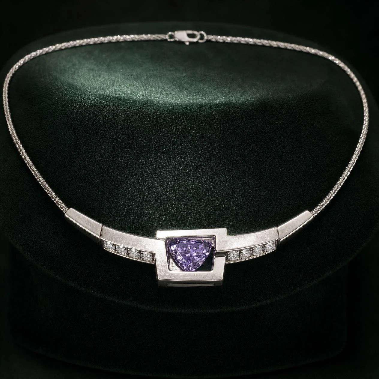 Seta Delicata, 2.4 ct tw trillion lab grown diamond necklace in 18K white gold (front view)
