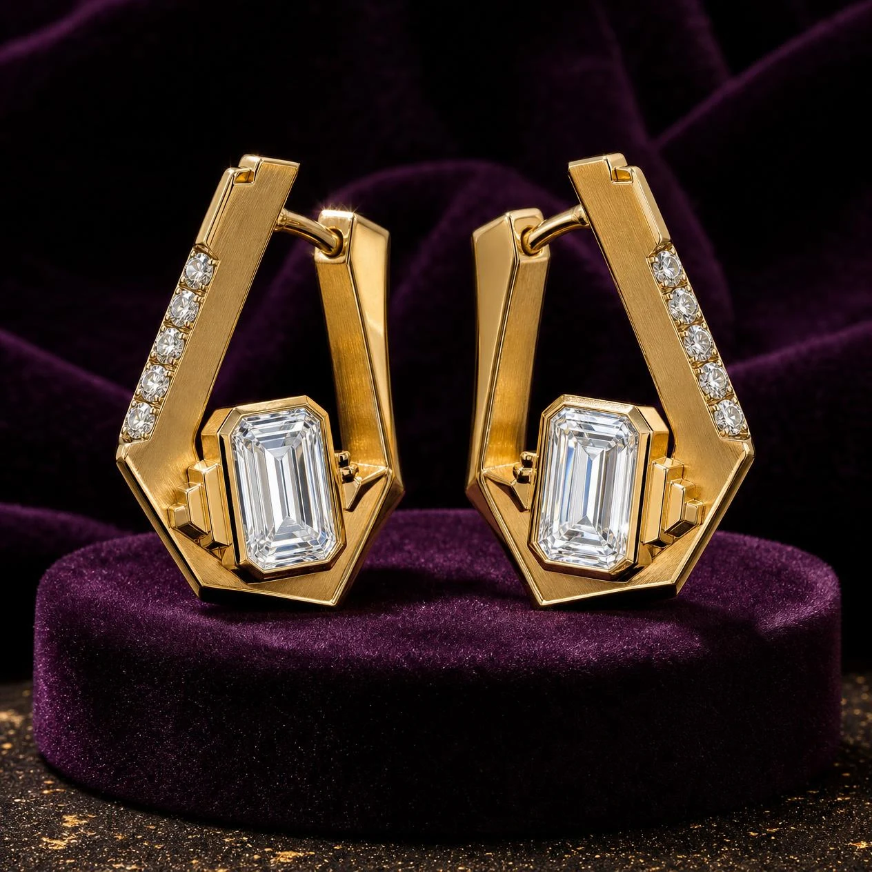 Alba Preziosa, 5.2 ct tw emerald lab grown diamond earrings in 18K yellow gold (front view)