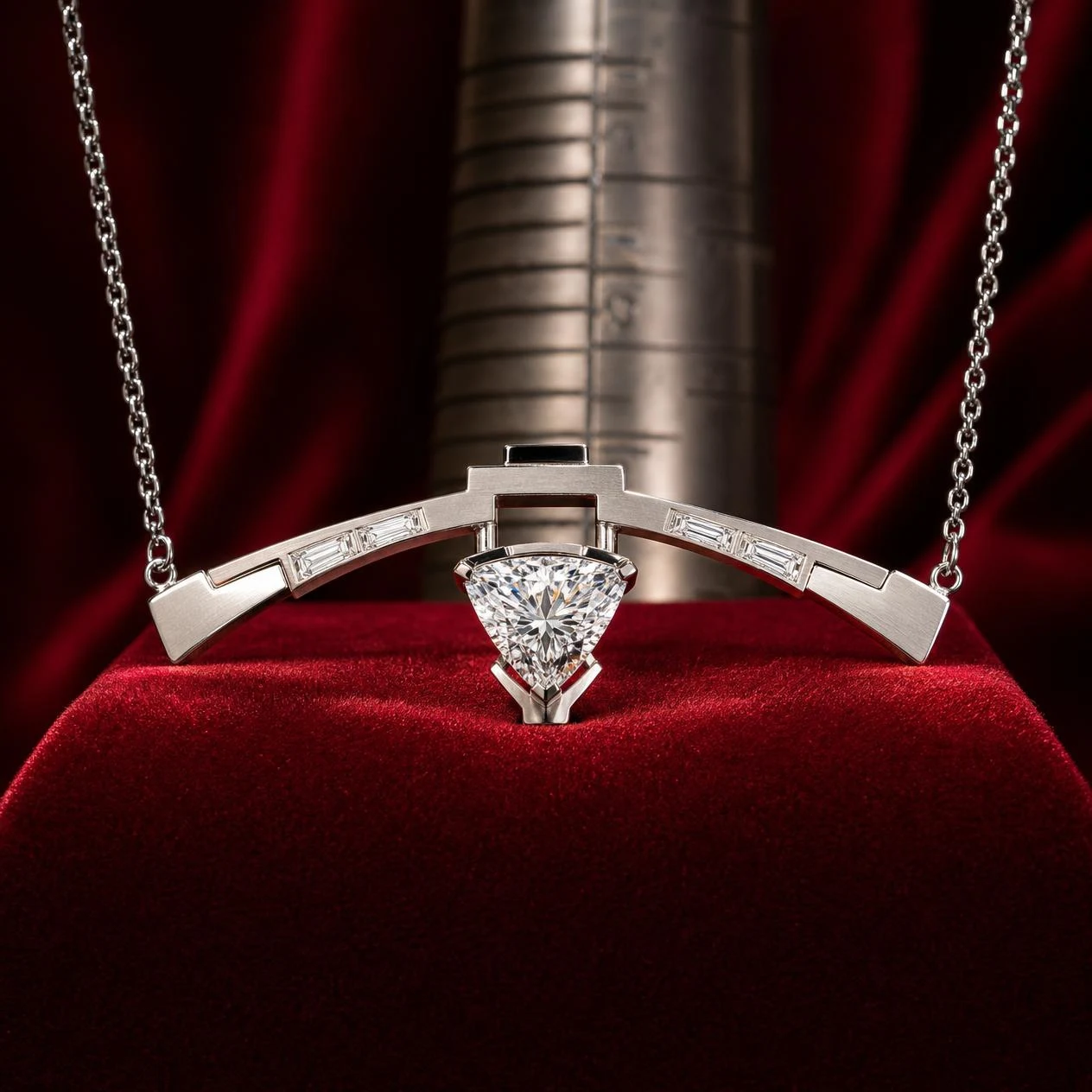 Legionario Vigile, 2.62 ct tw trillion lab grown diamond men’s necklace in 18K white gold (front view)
