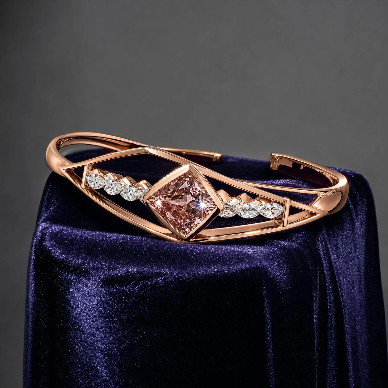 Poesia di Perla, 1.72 ct tw kite lab grown diamond bracelet in rose gold (front view)