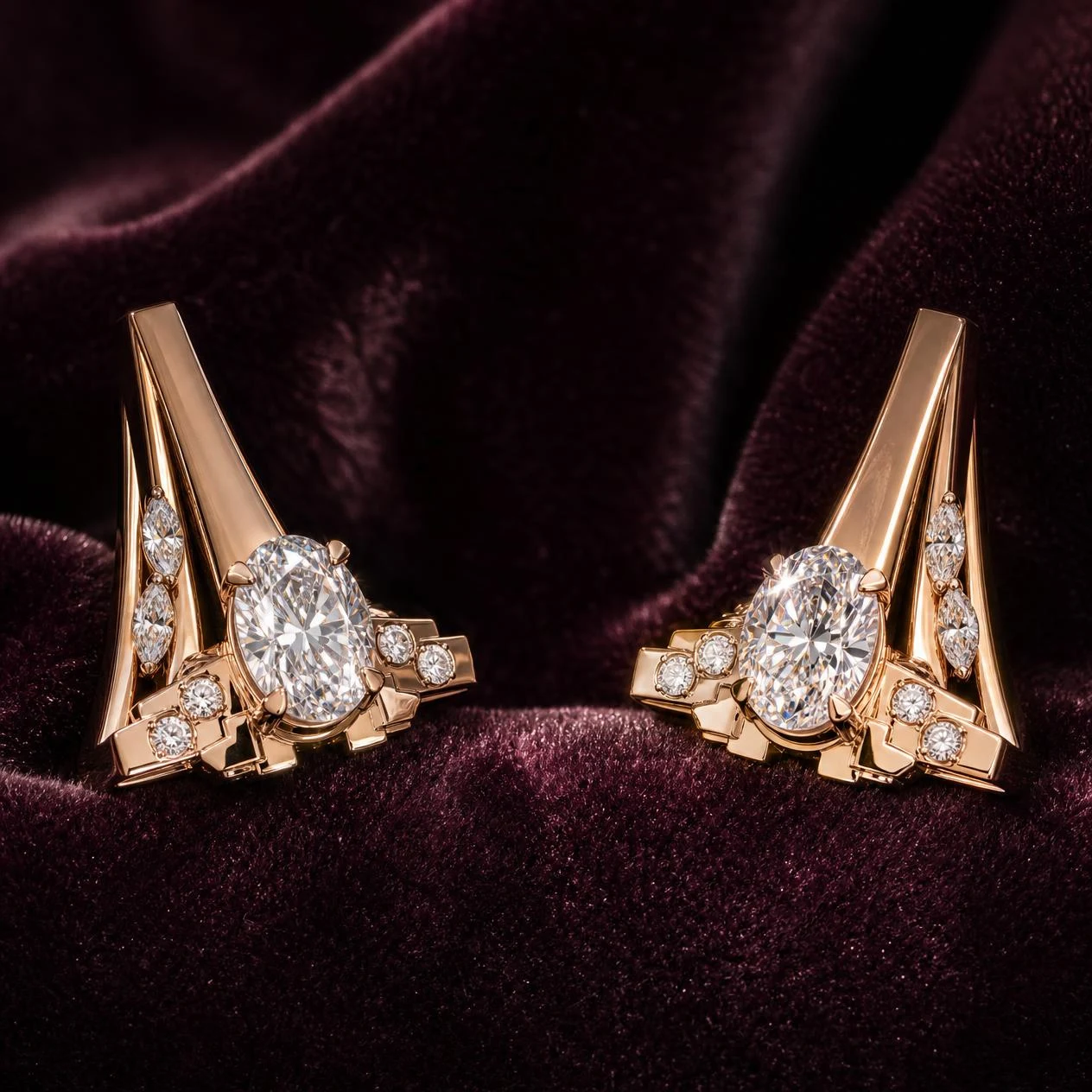 Marea Incantata, 3.36 ct tw oval lab grown diamond earrings in rose gold (front view)