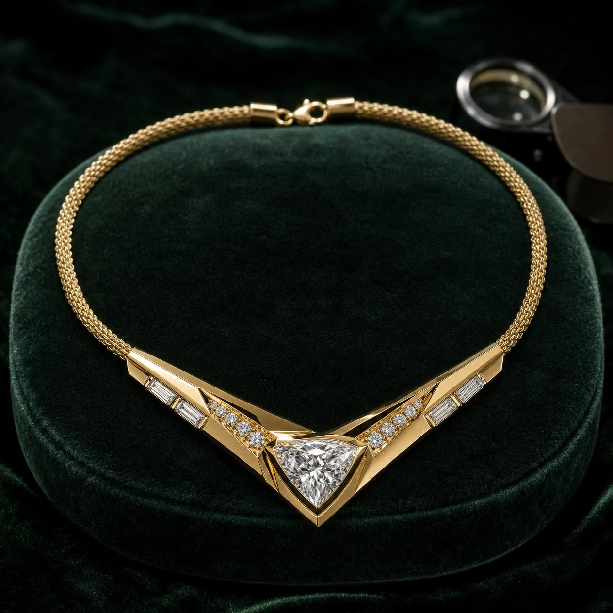 Miel d'Oro, 3.01 ct tw trillion lab grown diamond necklace in 18K yellow gold (front view)