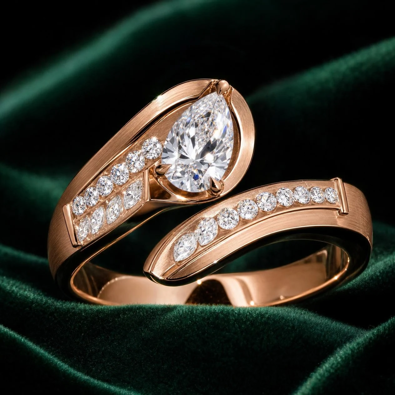 Corsaro Solenne, 3.62 ct tw pear lab grown diamond men’s ring in rose gold (front view)