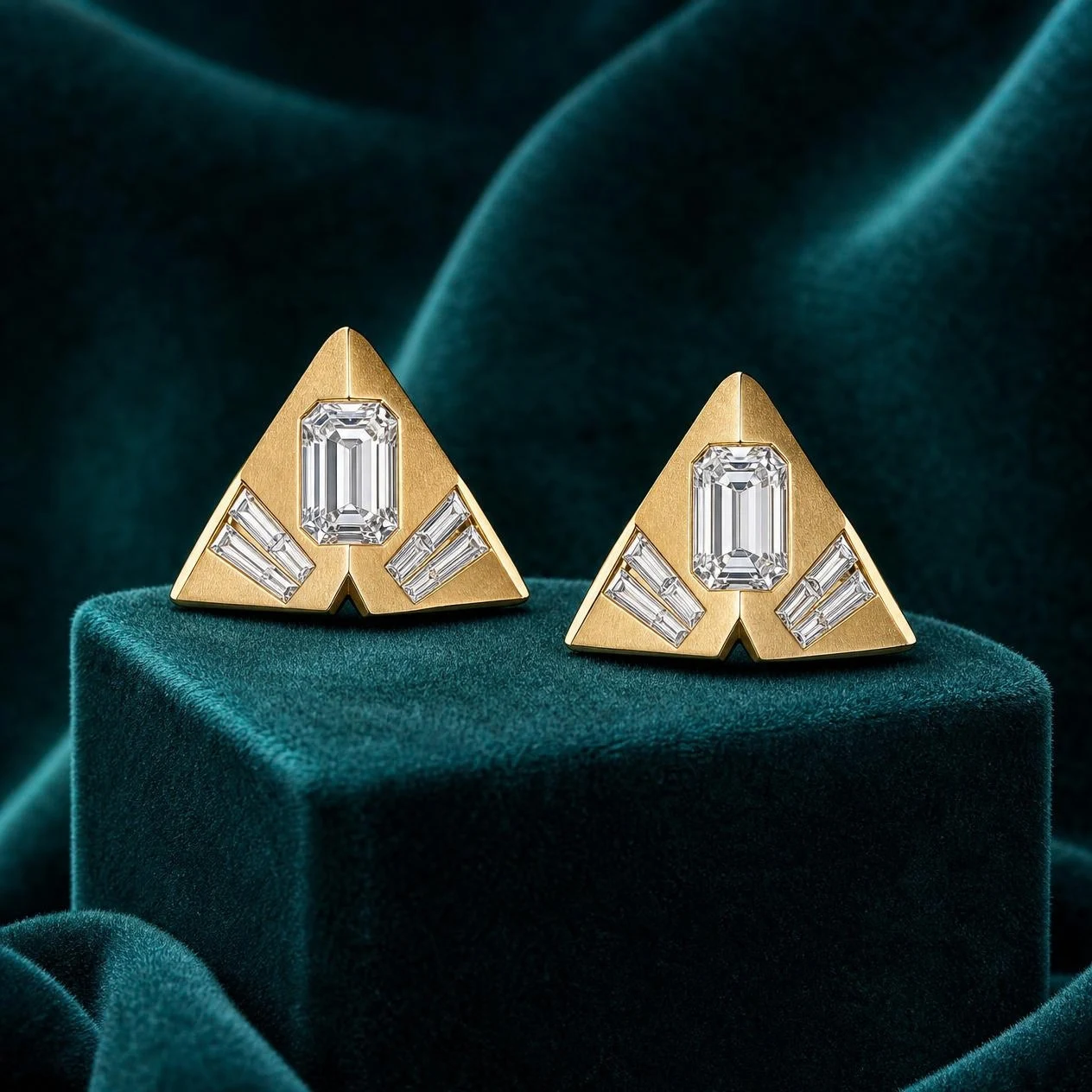 Bruno de l'Ouragan, 3.4 ct tw emerald lab grown diamond men’s earrings in 18K yellow gold (front view)