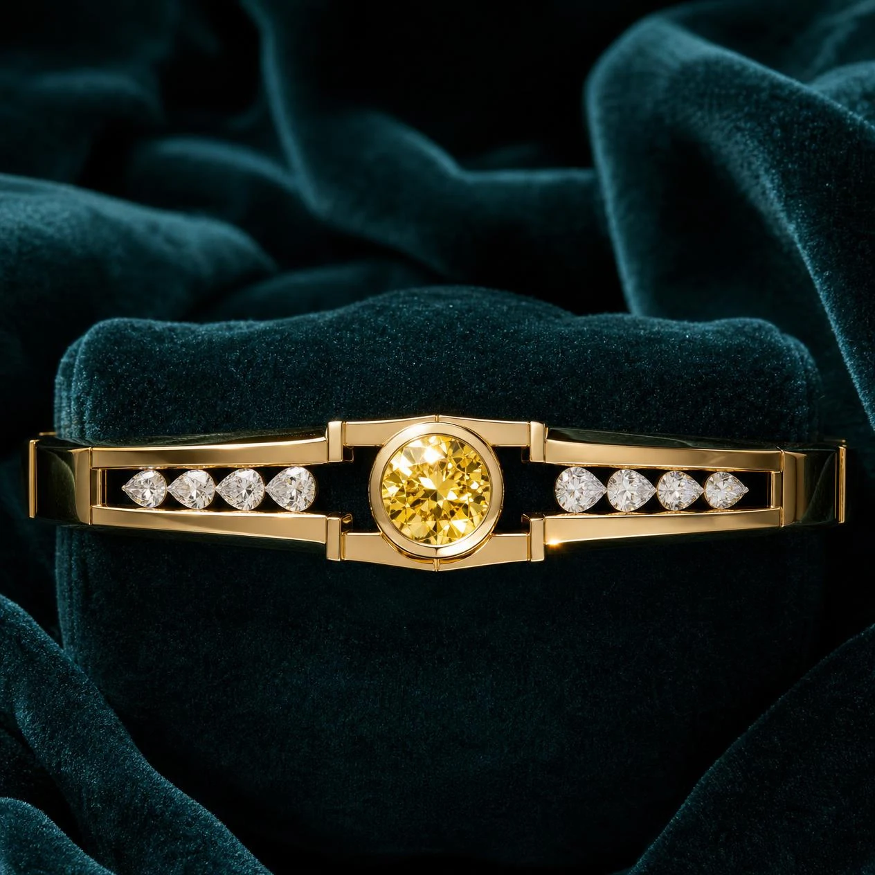 Levante Maestoso, 3.05 ct tw round lab grown diamond men’s bracelet in 18K yellow gold (front view)
