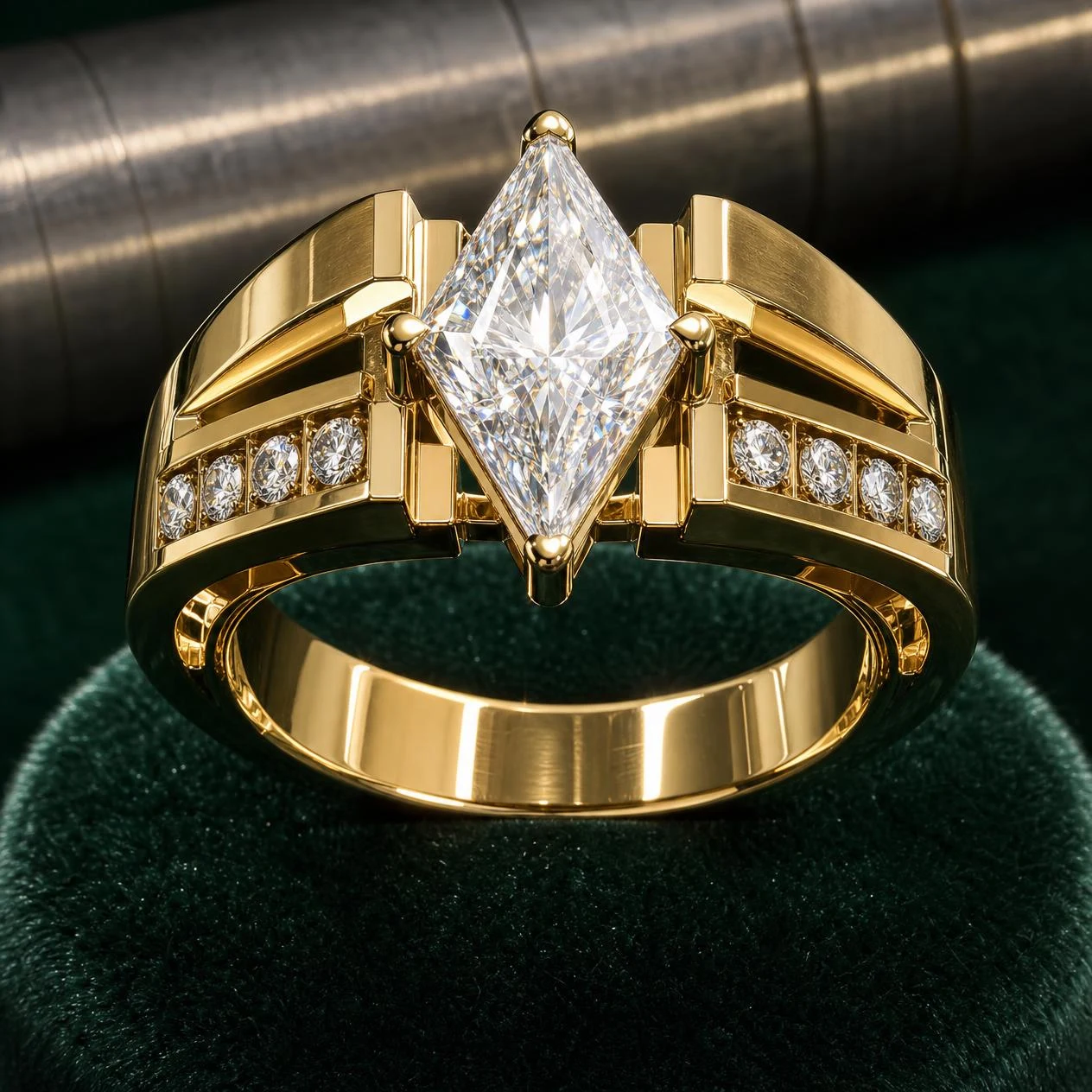 Marchese Solenne, 1.44 ct tw kite lab grown diamond men’s ring in 18K yellow gold (front view)