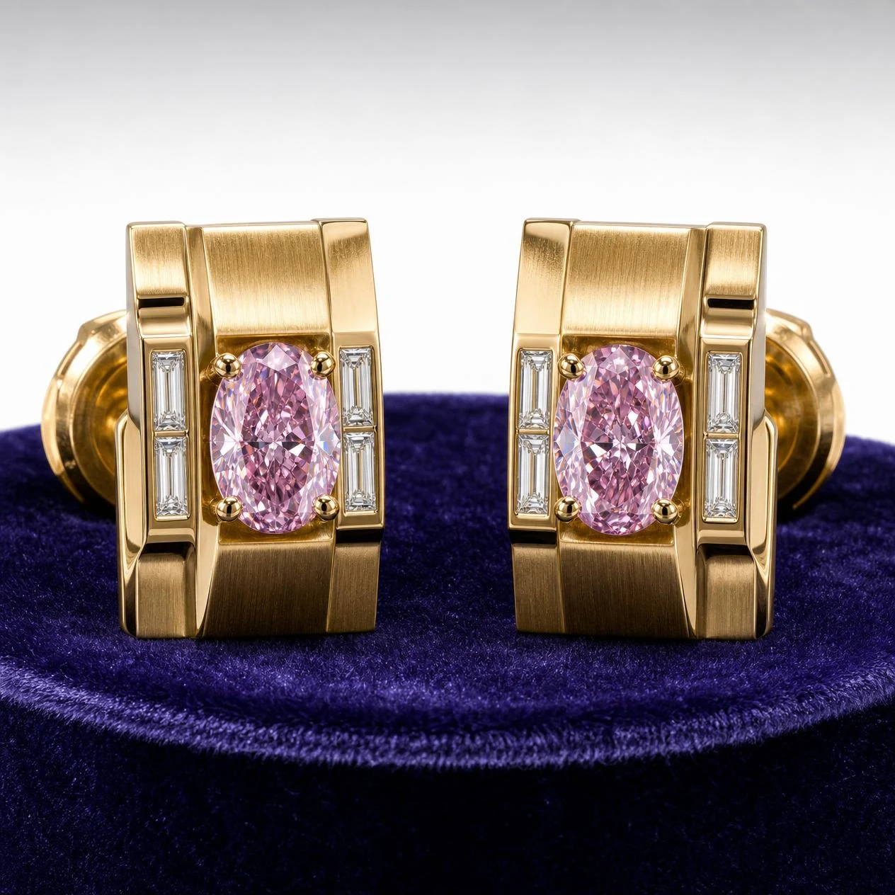 Glaciale Tenace, 4.4 ct tw oval lab grown diamond men’s earrings in 18K yellow gold (front view)