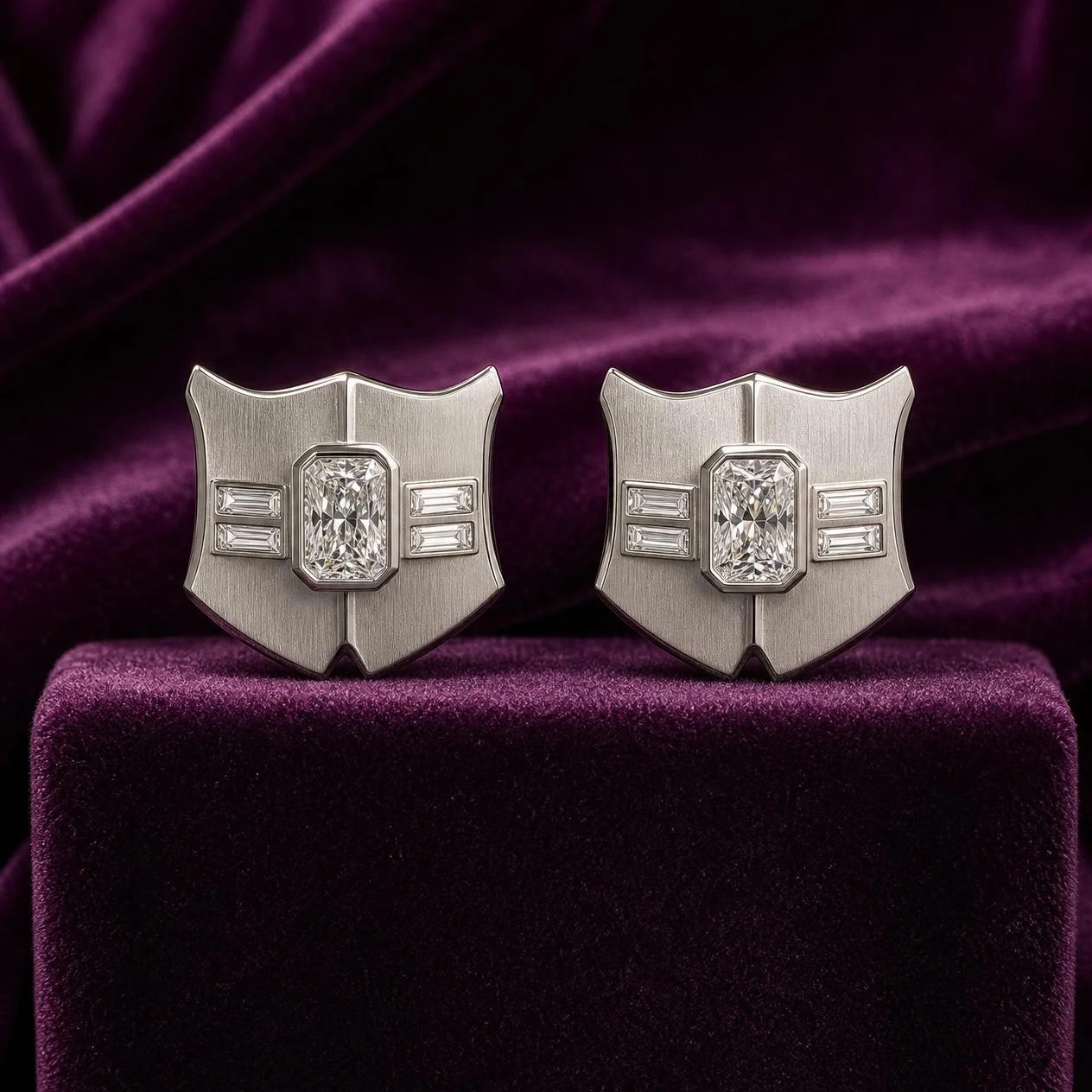 Thierry le Puissant, 3.4 ct tw radiant lab grown diamond men’s earrings in 18K white gold (front view)