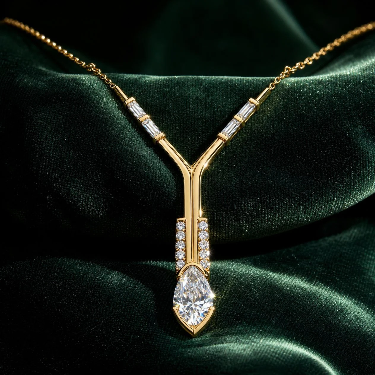 Granito di Notte, 2.44 ct tw pear lab grown diamond men’s necklace in 18K yellow gold (front view)