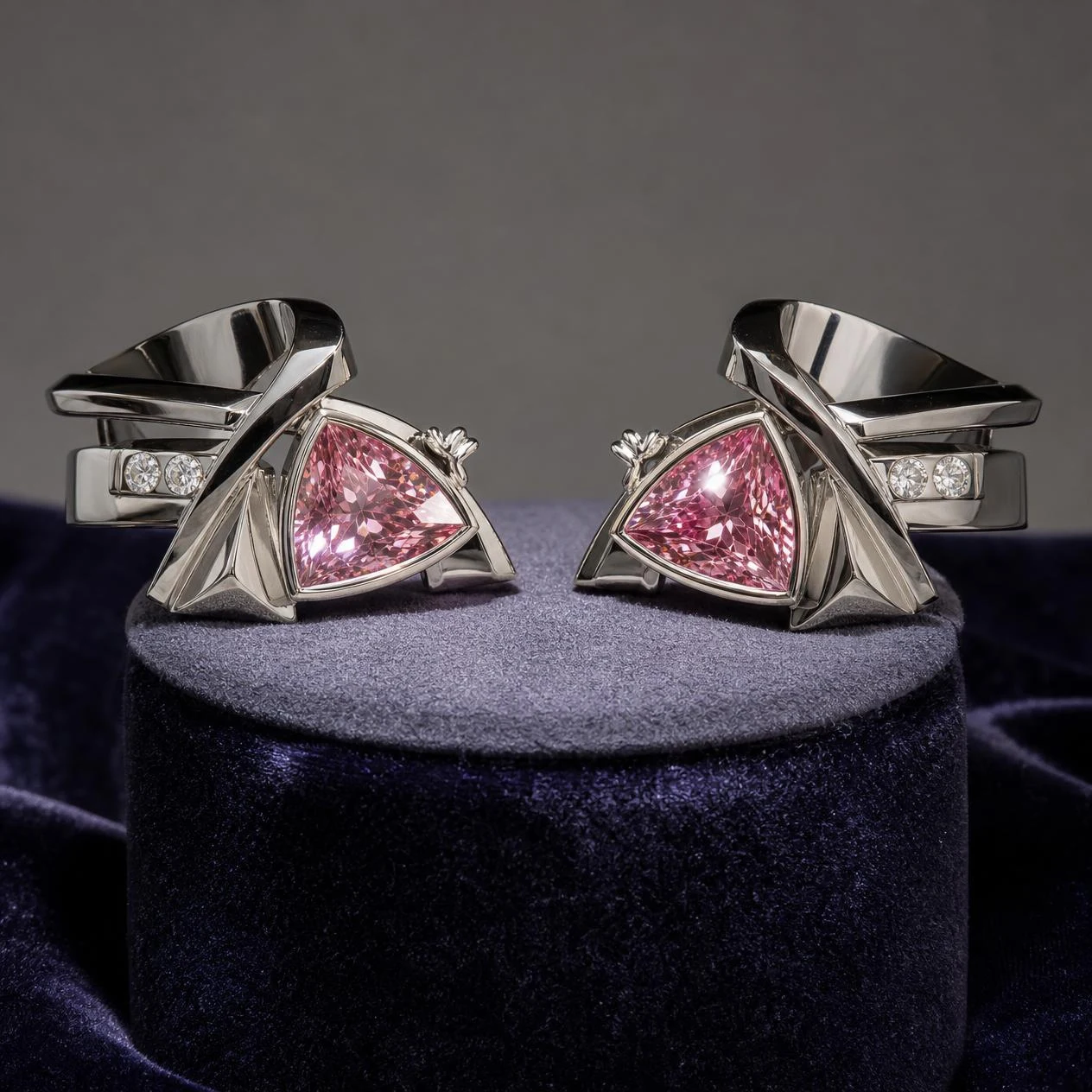 Iris Fiorente, 4.4 ct tw trillion lab grown diamond earrings in 18K white gold (front view)