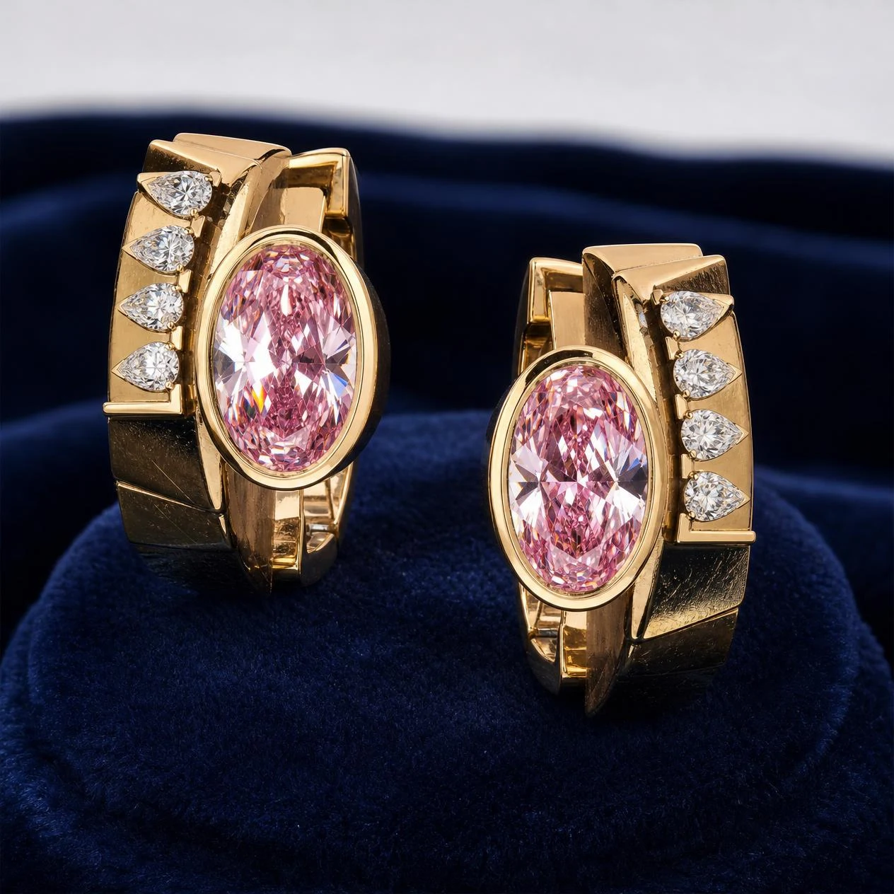 Conte d'Ebano, 4.4 ct tw oval lab grown diamond men’s earrings in 18K yellow gold (front view)