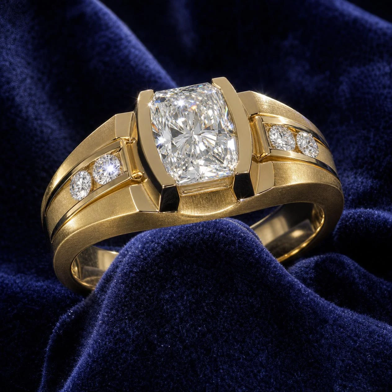 Quercia Tenace, 2.3 ct tw radiant lab grown diamond men’s ring in 18K yellow gold (front view)