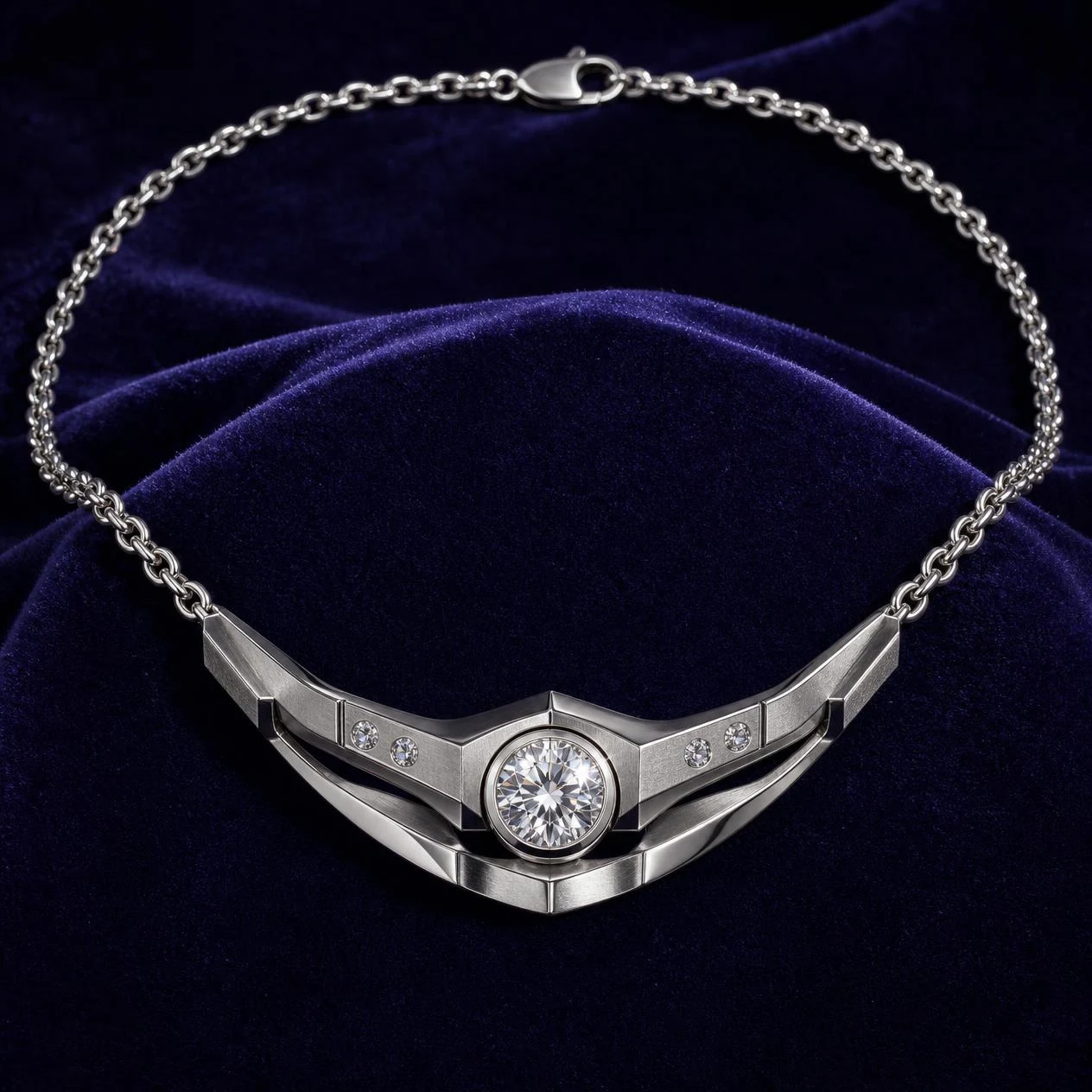 Polo Antico, 1.16 ct tw round lab grown diamond men’s necklace in 18K white gold (front view)