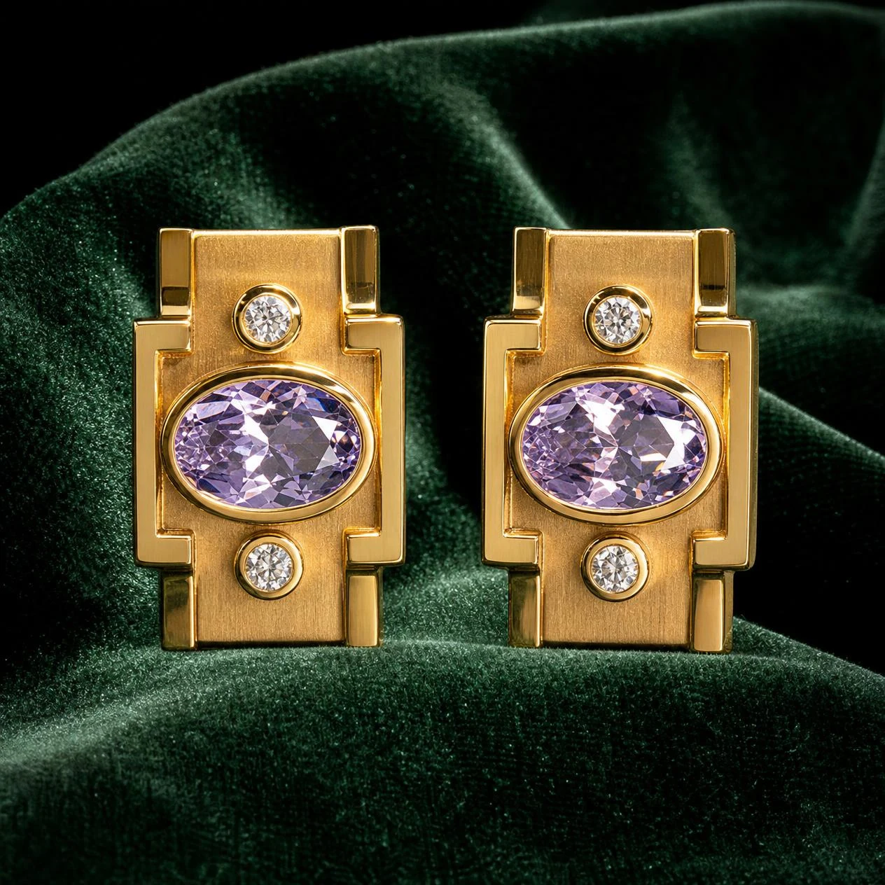 Rocca di Firenze, 2.7 ct tw oval lab grown diamond men’s earrings in 18K yellow gold (front view)