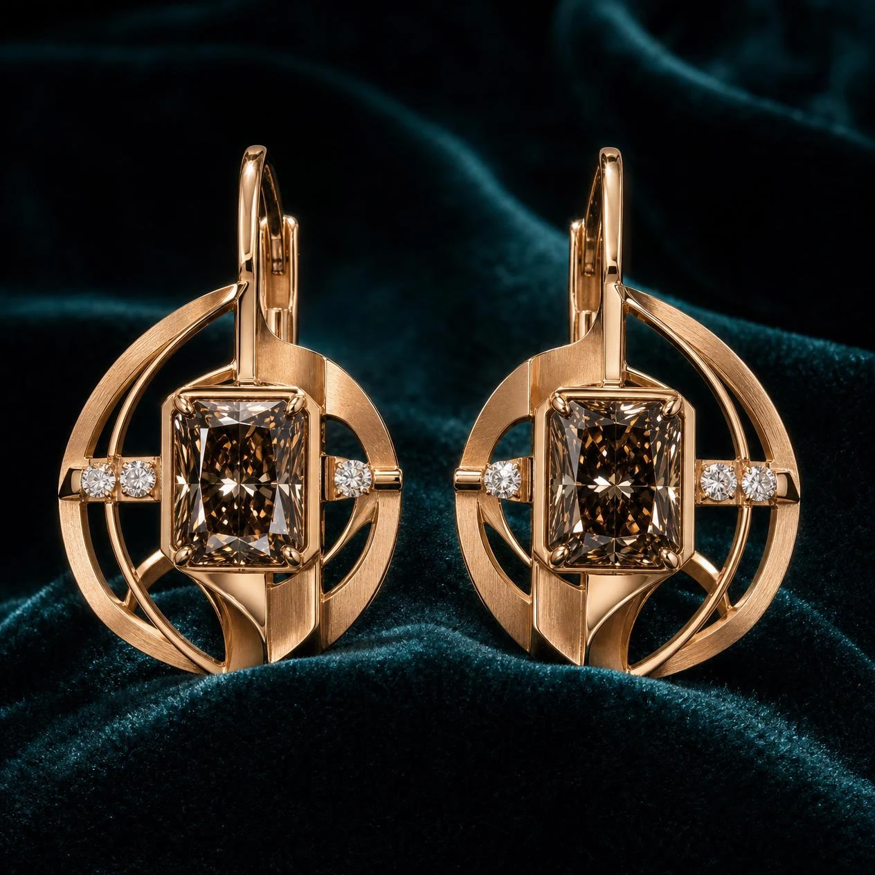 Vento Fiorente, 6.4 ct tw radiant lab grown diamond earrings in rose gold (front view)