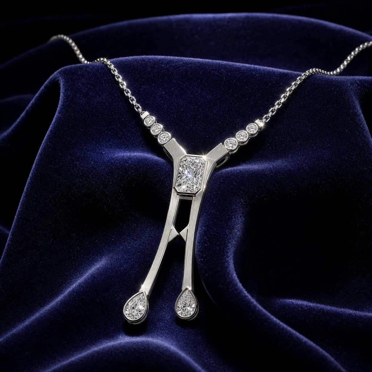 Forte Solenne, 2.06 ct tw radiant lab grown diamond men’s necklace in 18K white gold (front view)