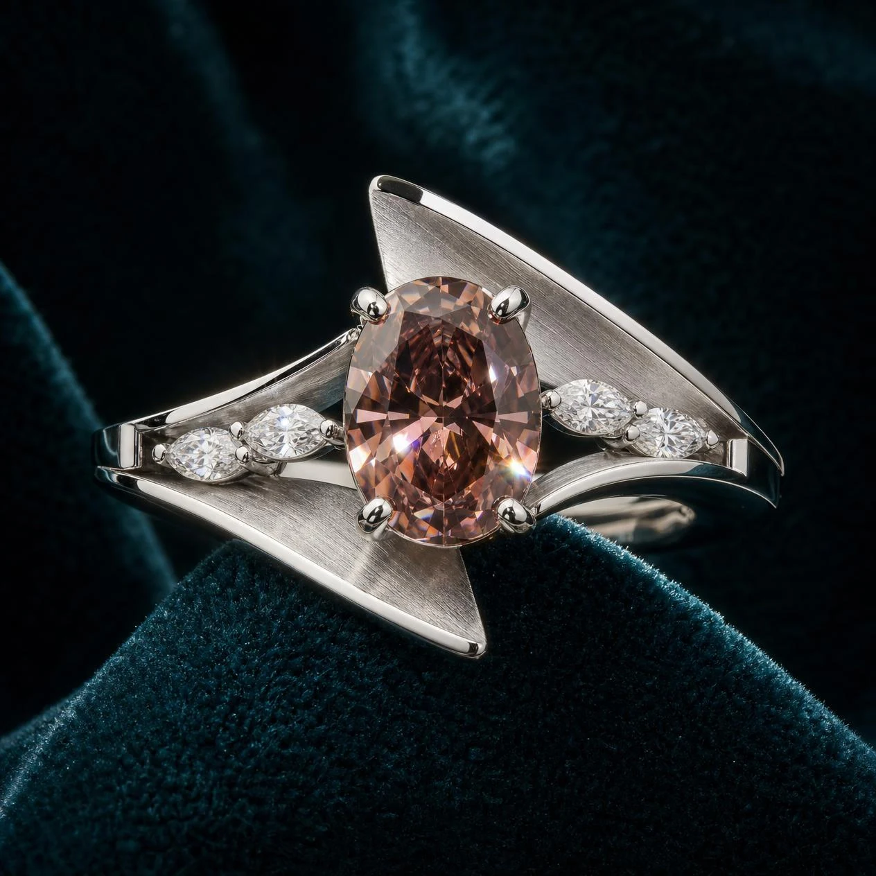 Cometa Dorée, 1.22 ct tw oval lab grown diamond ring in 18K white gold (front view)
