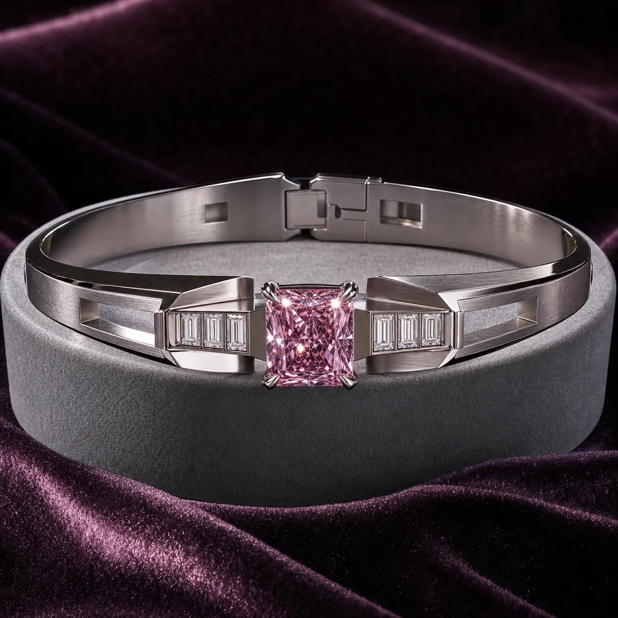 Scoglio Antico, 1.88 ct tw radiant lab grown diamond men’s bracelet in 18K white gold (front view)