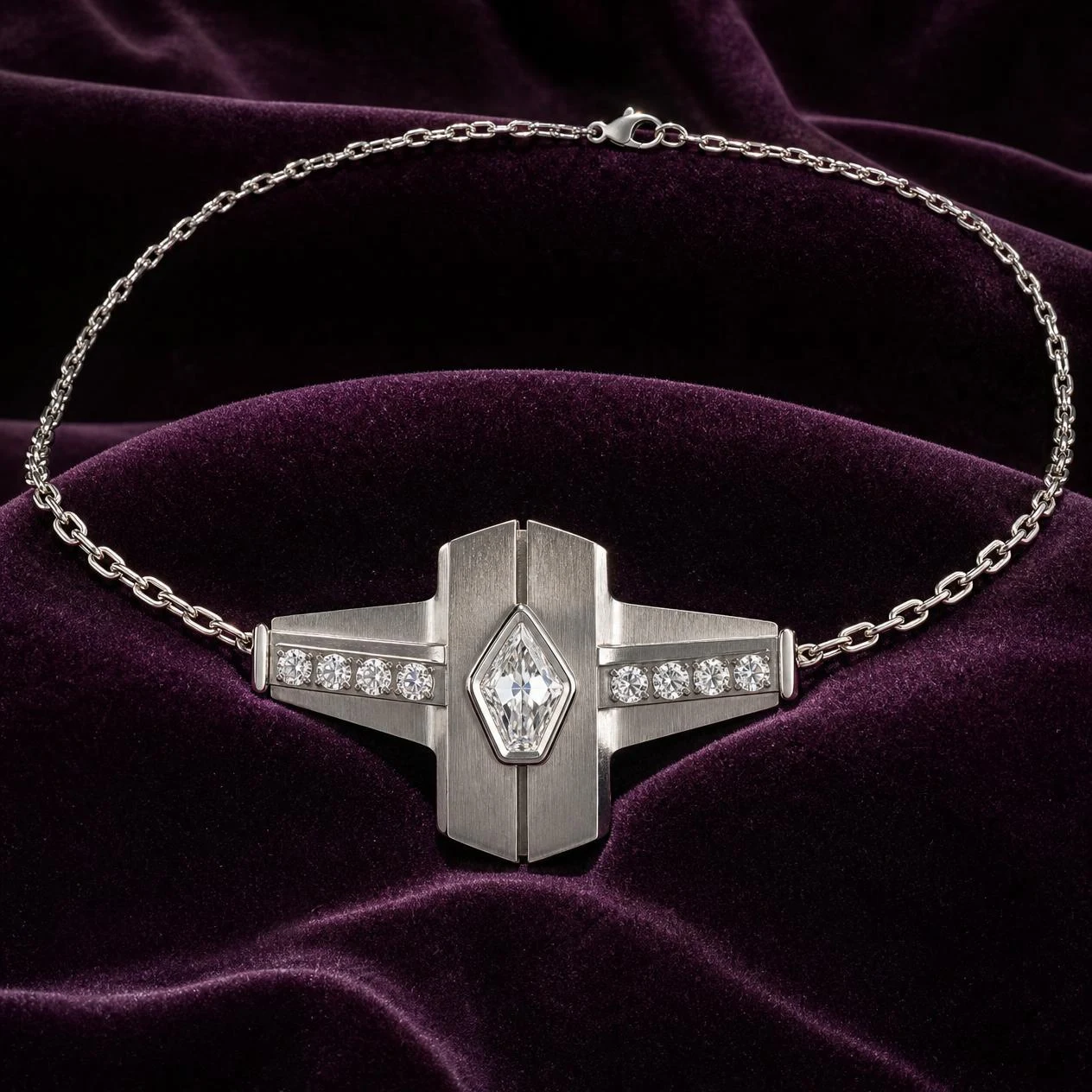 Fortezza di Genova, 1.18 ct tw kite lab grown diamond men’s necklace in 18K white gold (front view)