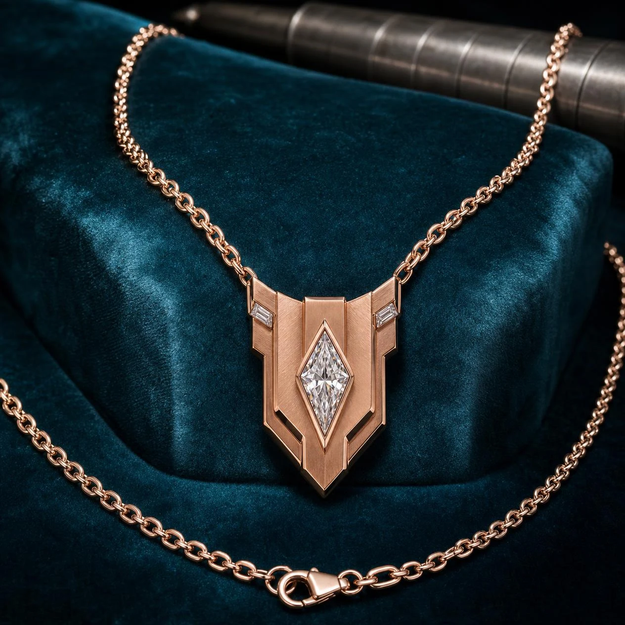 Nord Saldo, 1.28 ct tw kite lab grown diamond men’s necklace in rose gold (front view)
