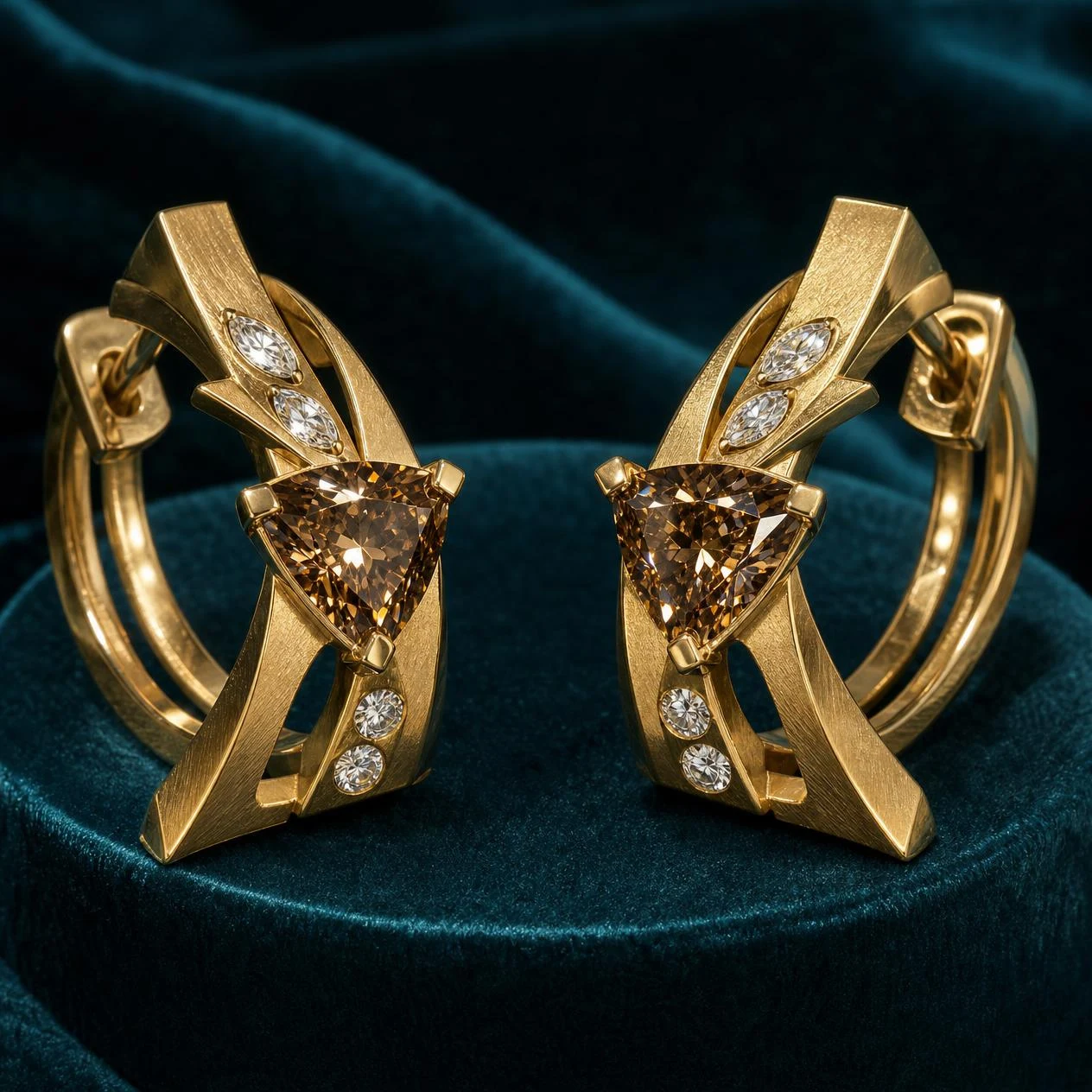 Giada Sereine, 3.64 ct tw trillion lab grown diamond earrings in 18K yellow gold (front view)