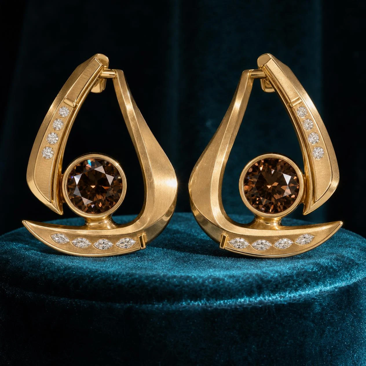 Collina Suspendue, 5.88 ct tw round lab grown diamond earrings in 18K yellow gold (front view)