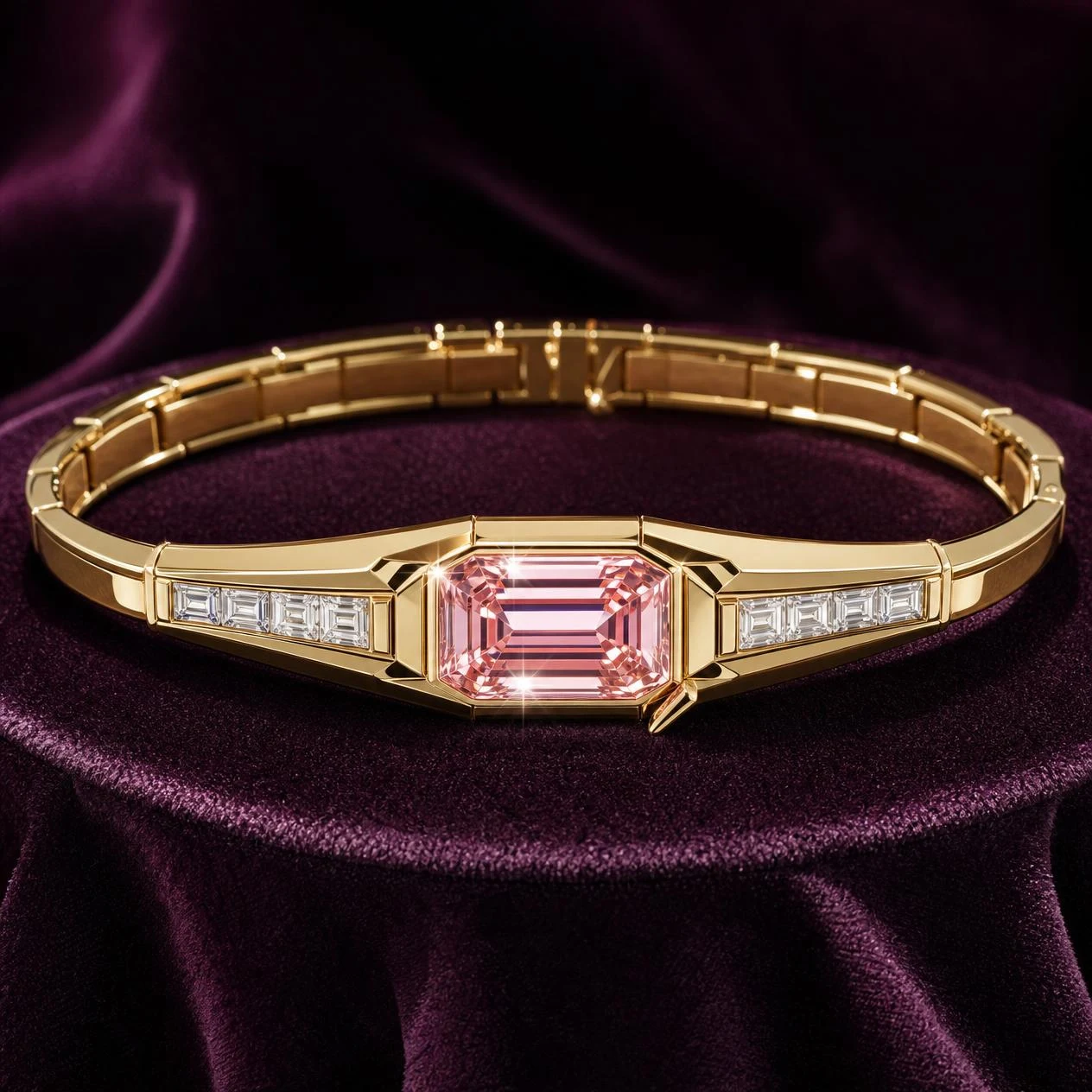 Onda Brillante, 3.05 ct tw emerald lab grown diamond bracelet in 18K yellow gold (front view)