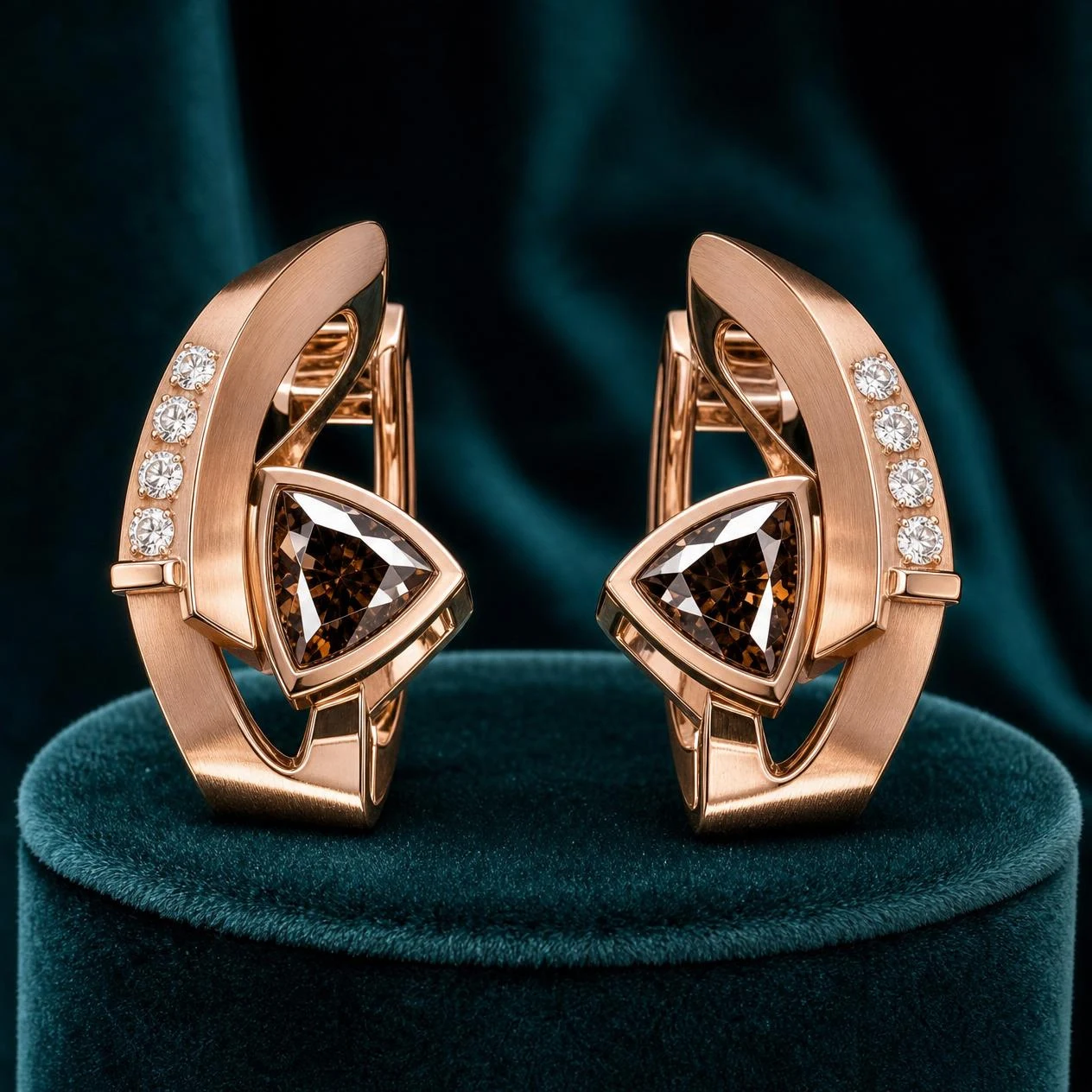 Ombra Preziosa, 2.8 ct tw trillion lab grown diamond earrings in rose gold (front view)